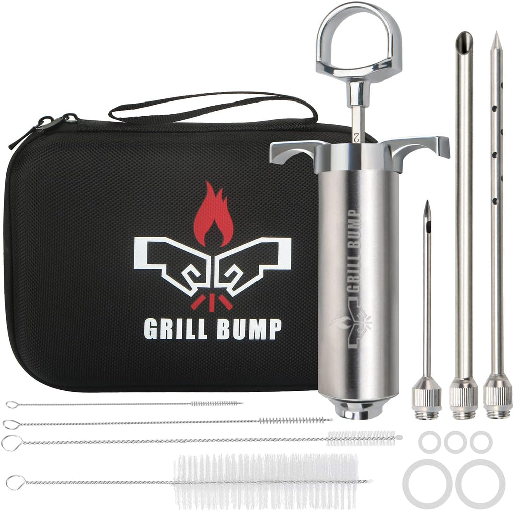 Meat Injector Syringe Kit with 3 Professional Marinade Injector Needles and Travel Case for BBQ Grill Smoker, Turkey