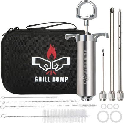 Meat Injector Syringe Kit with 3 Professional Marinade Injector Needles and Travel Case for BBQ Grill Smoker, Turkey