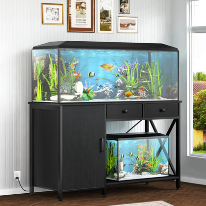 55-75 Gallon Aquarium Stand with Cabinet Drawer, Power Outlet,Black