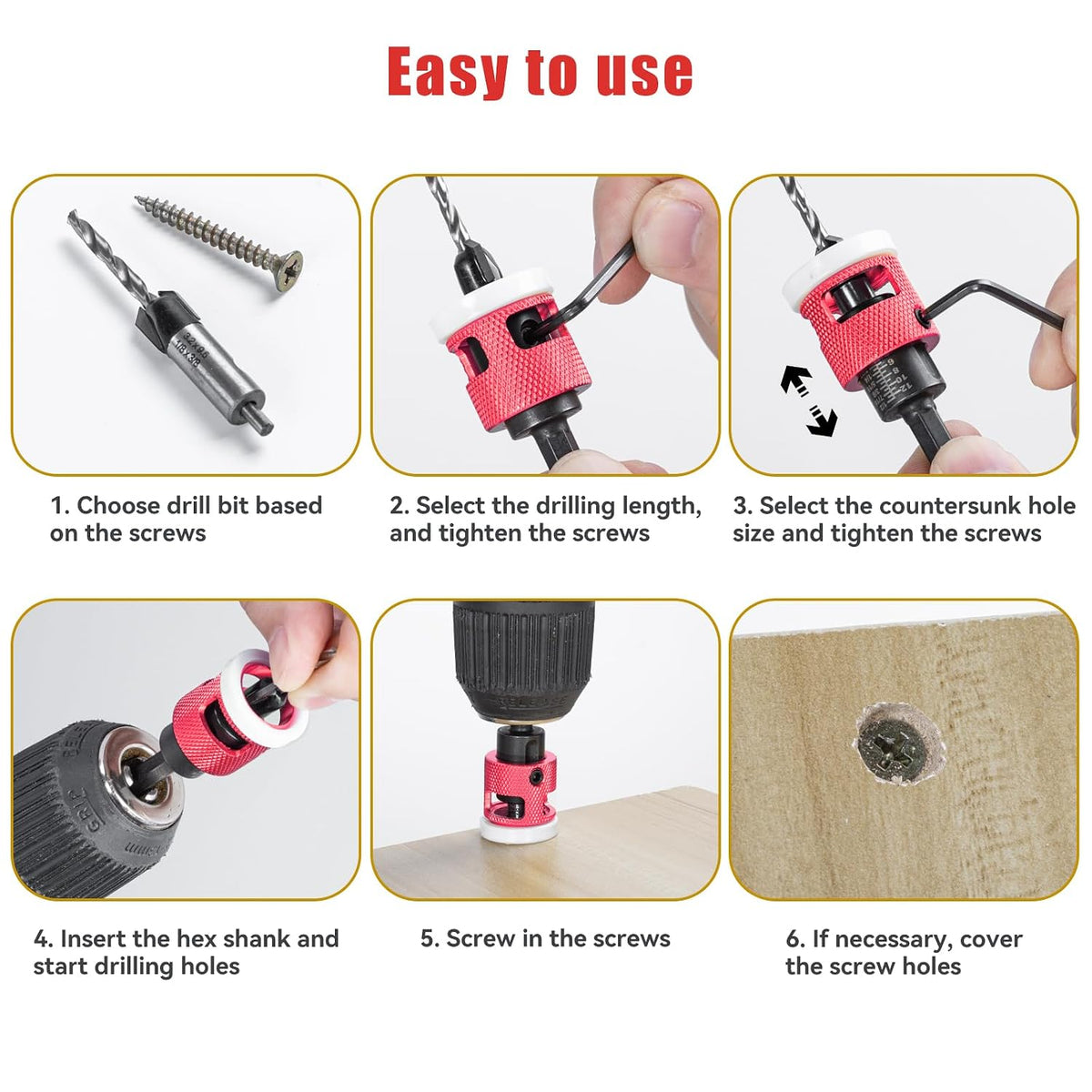 8 PCS Countersink Drill Bit Set with Depth Stop Collar for Woodworking