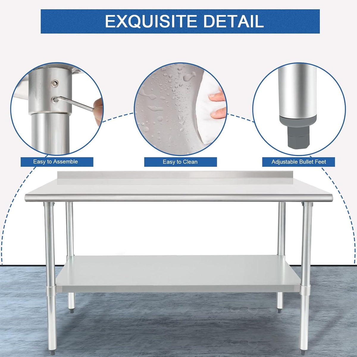 HARDURA Stainless Steel Prep & Work Table 24 x 60 Inches Backsplash