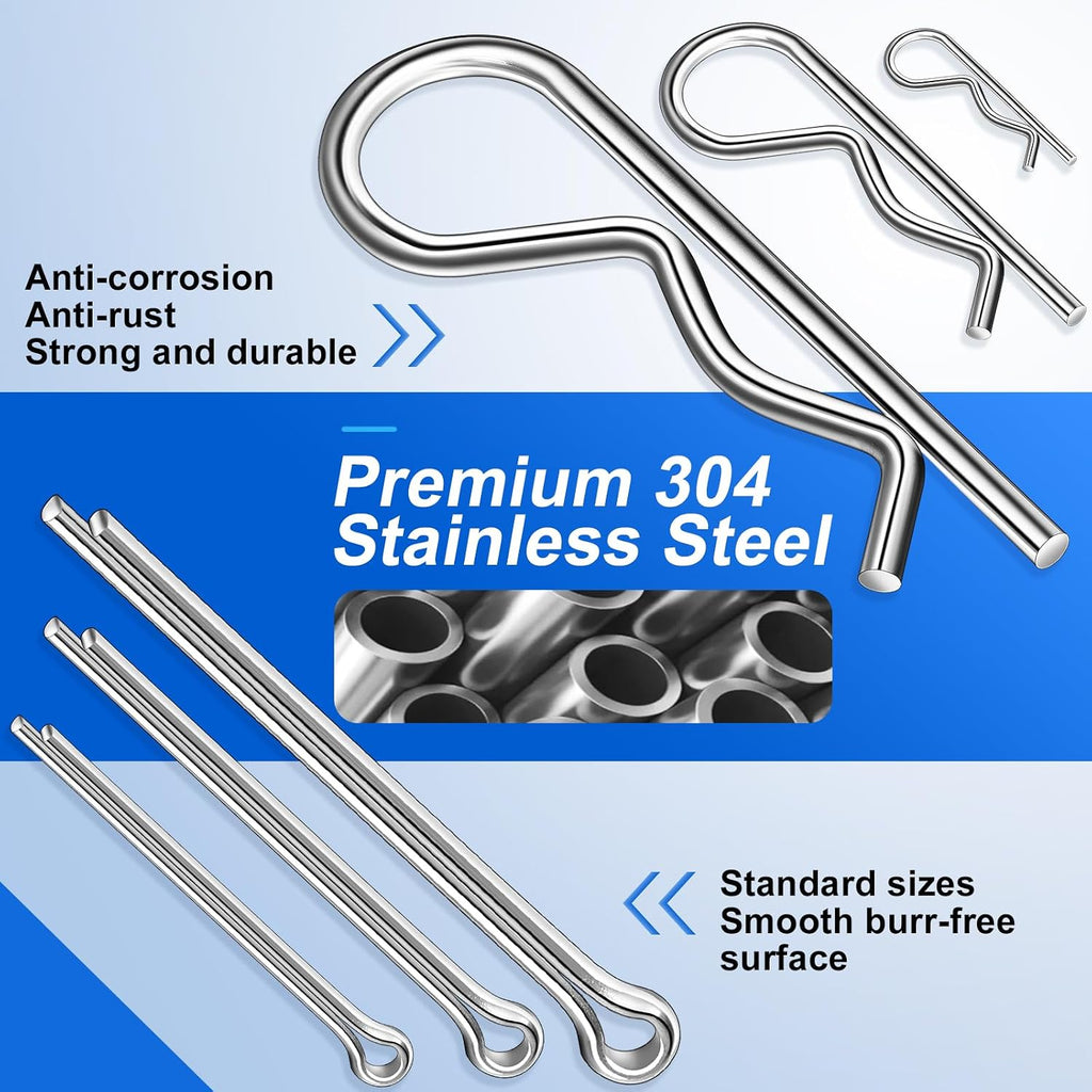 Cotter Pin Assortment Kit, 220PCS Cotter Pins 13 Sizes Premium 304 Stainless Steel Heavy Duty R Clips & Hairpin Split