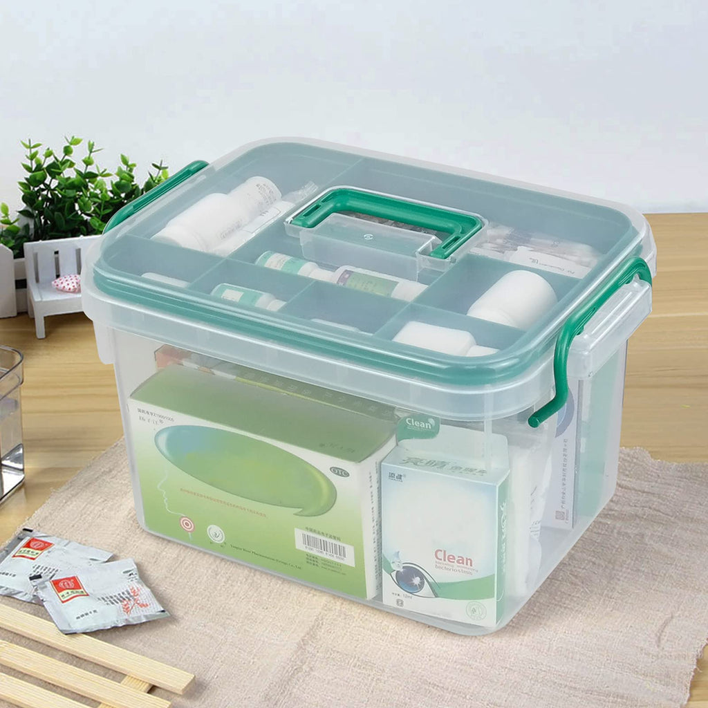 1-Pack Clear Storage Box Container, Family First Aid Box with Handle
