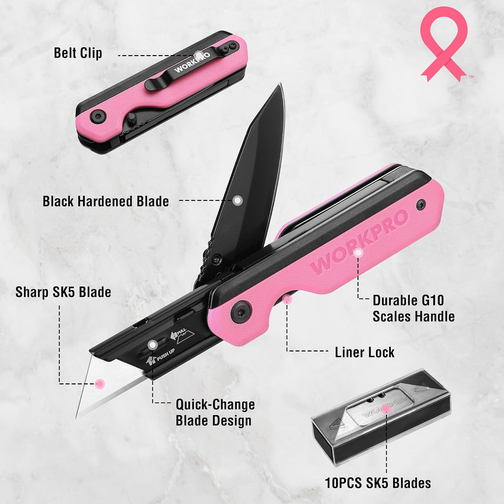 2-in-1 Folding Knife/Utility Knife, Wood Handle, G10 Handle