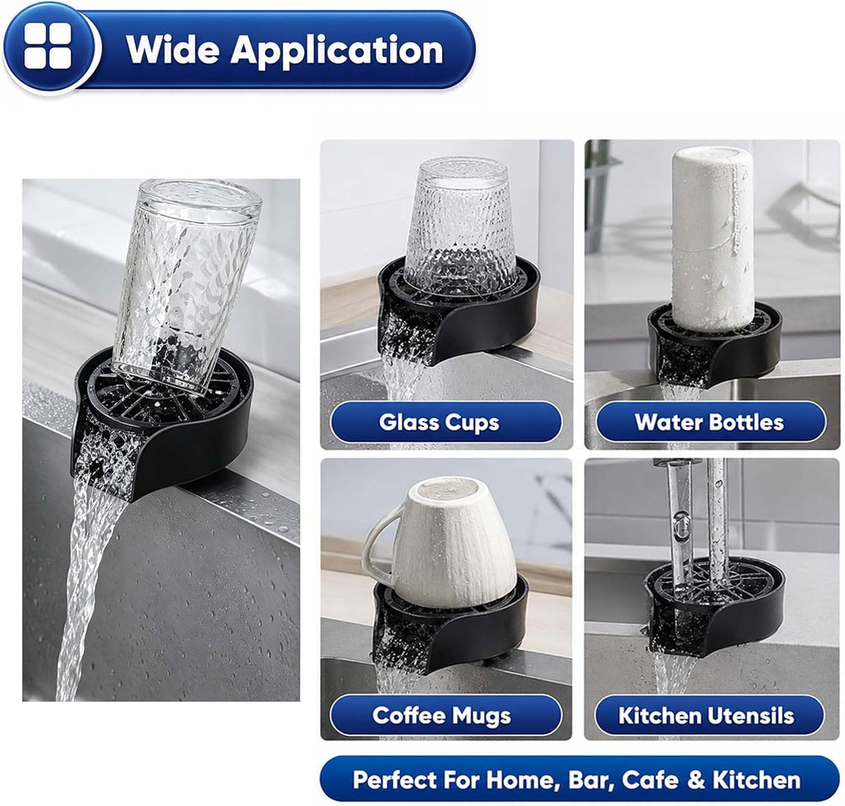 Glass Rinser Sink 360 Rotating Cup Bottle Washer (Black)