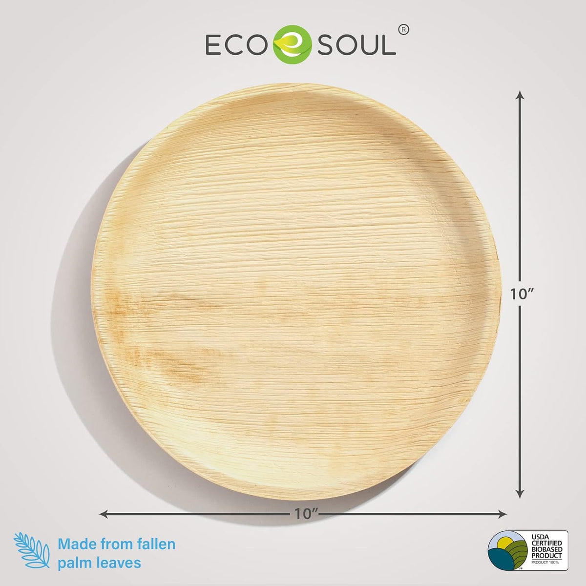10 Inch Disposable Bamboo Plates (50 Pack, Round)