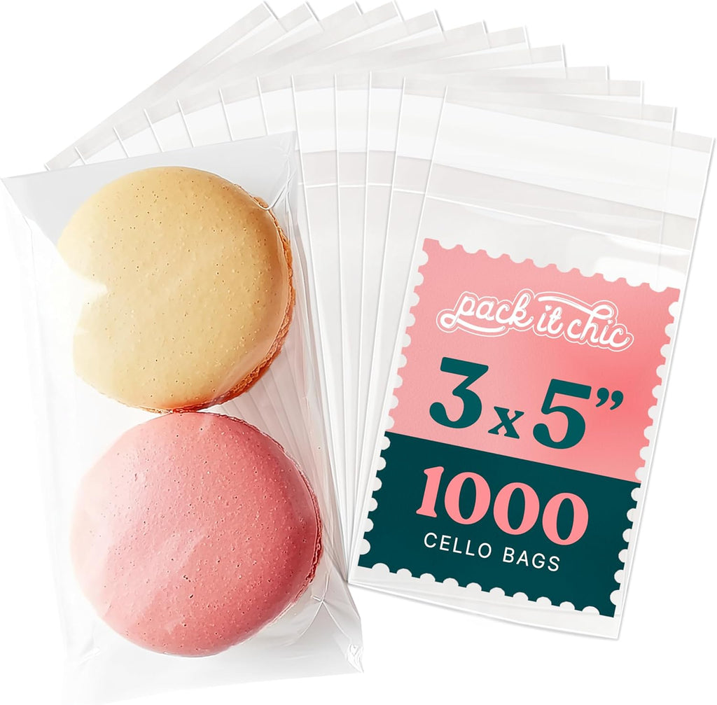 3x5 Self Sealing Cellophane Bags (1000 Pack) - Clear Cookie Bags With Seal