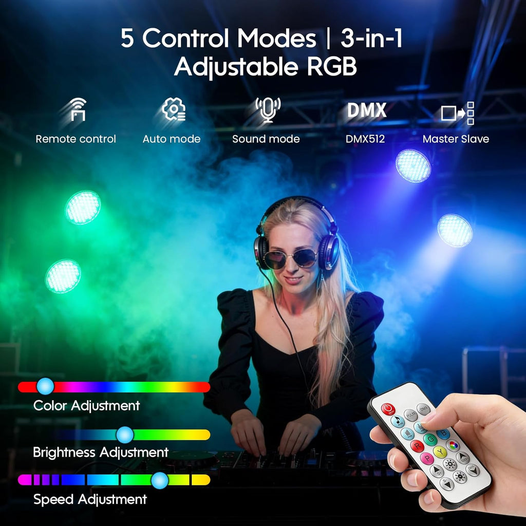 54x1W RGB LED Stage DJ Par Lights with Remote Control, 4 Pack | Ultra Slim,RGB,Remote Control,Ultra-Bright LED