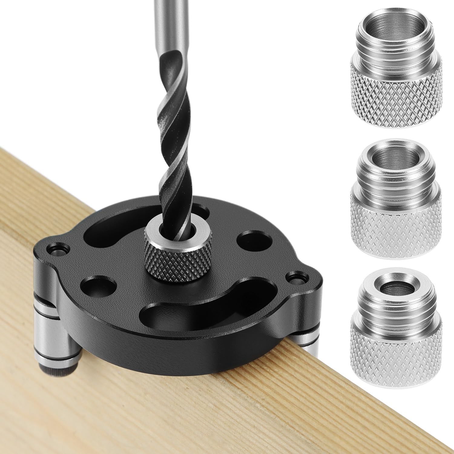 Self-Centering Doweling Jig, Straight Hole Guide for Precise Woodworking, with 6mm, 8mm, 10mm Bushings, Hole Puncher