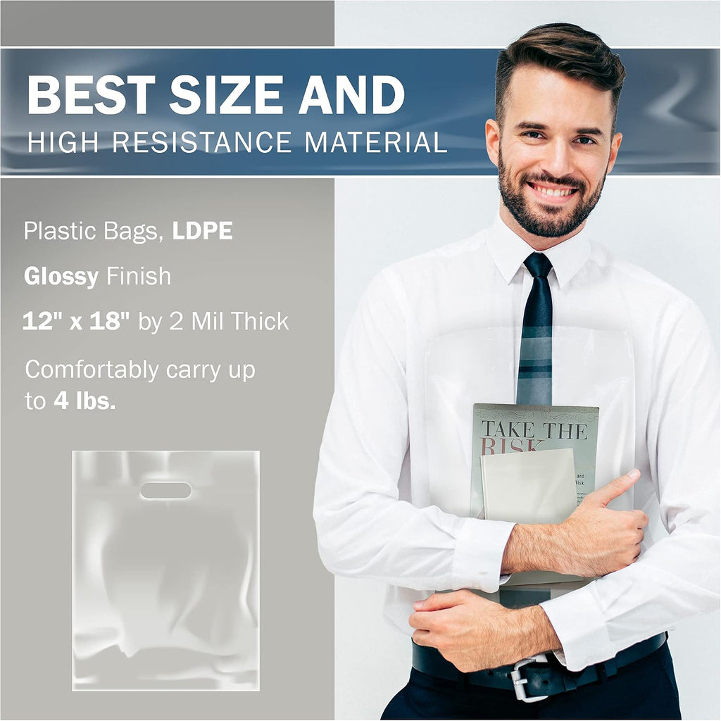12x18 Clear Plastic Bags, Medium, Glossy Finish, 2 Mil Thick, 100 Pack