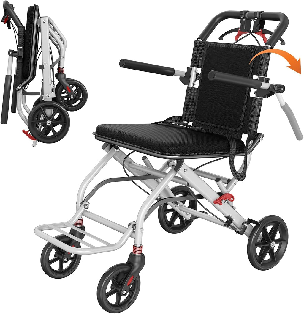 Lightweight Foldable Transport Wheelchair, Portable Travel Wheelchair