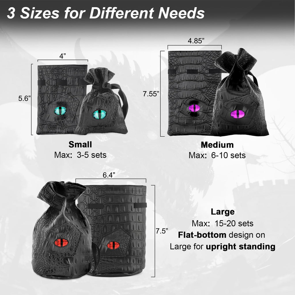 Dragon Dice Bag, PU Leather Pouch with 3D Glass Dragon Eye