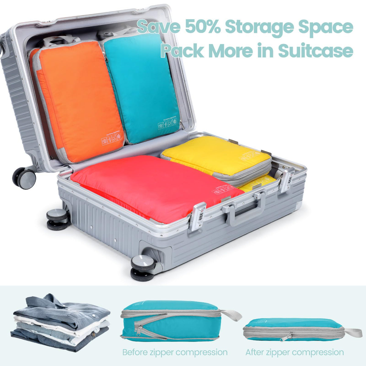 Compression Packing Cubes for Travel - 8 Set Organizer, Multi-color