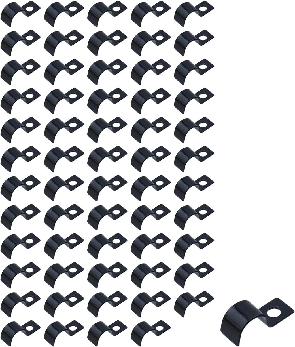 0.5 Inch Conduit Strap Clamps, Single Hole U Bracket, 60Pcs | Black Zinc Plated Iron, Heavy Duty