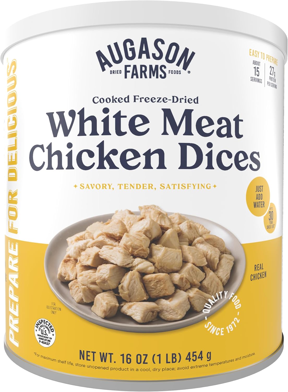 Cooked Freeze Dried White Meat Chicken Dices Can | Emergency Food Supply, Everyday Meals, 15 Servings