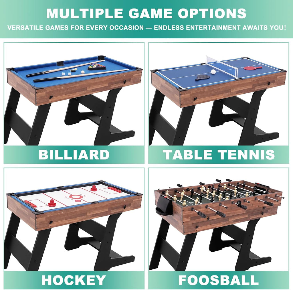 4-in-1 Foldable Multi Game Table for Home, Game Room | Combo Game Table Set with Ping Pong, Hockey, Pool Billiards