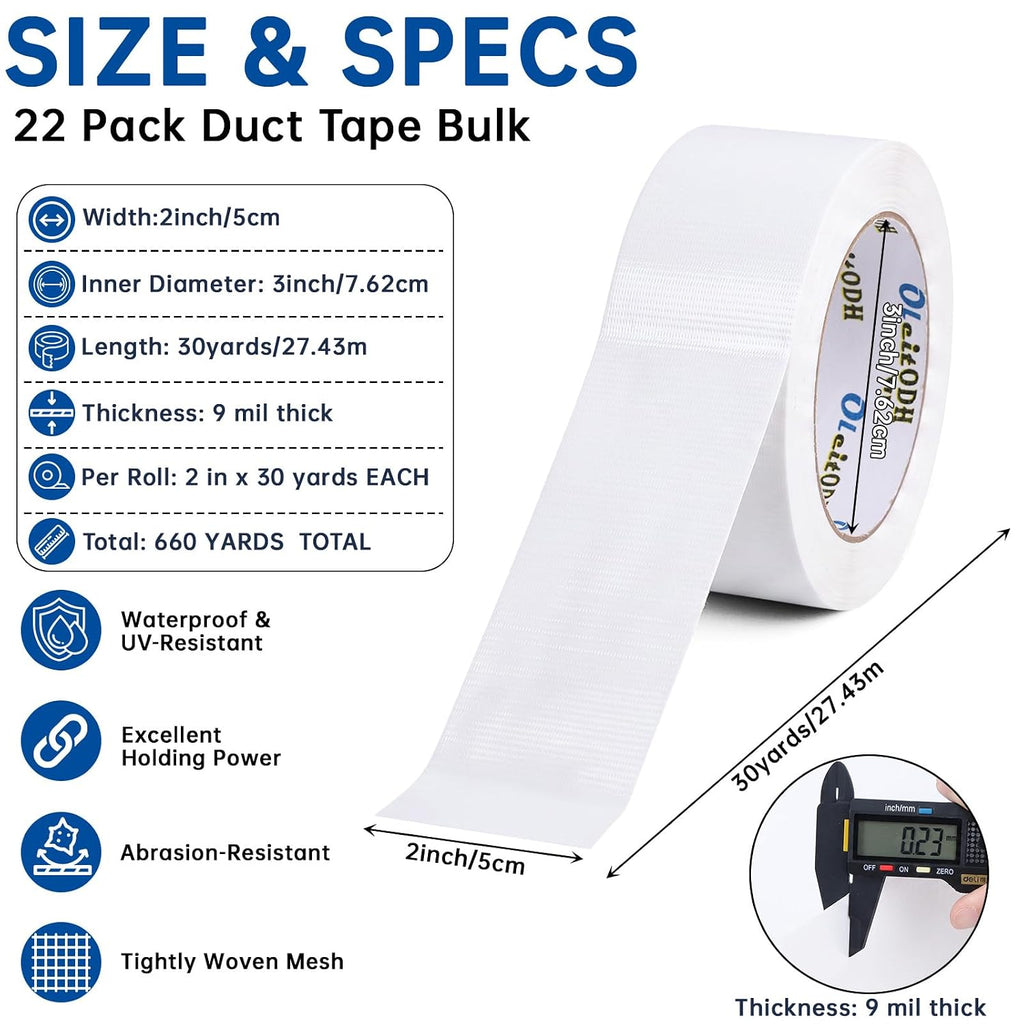 White Duct Tape Bulk, 2 Inches x 30 Yards, 22 Pack
