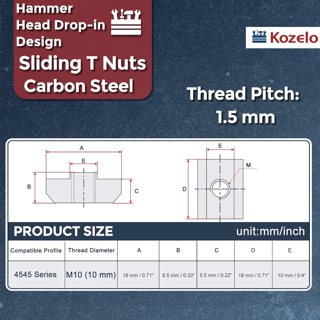 10Pcs Sliding t Nuts M10-1.5 4545 Series Hammer Nuts Blue White