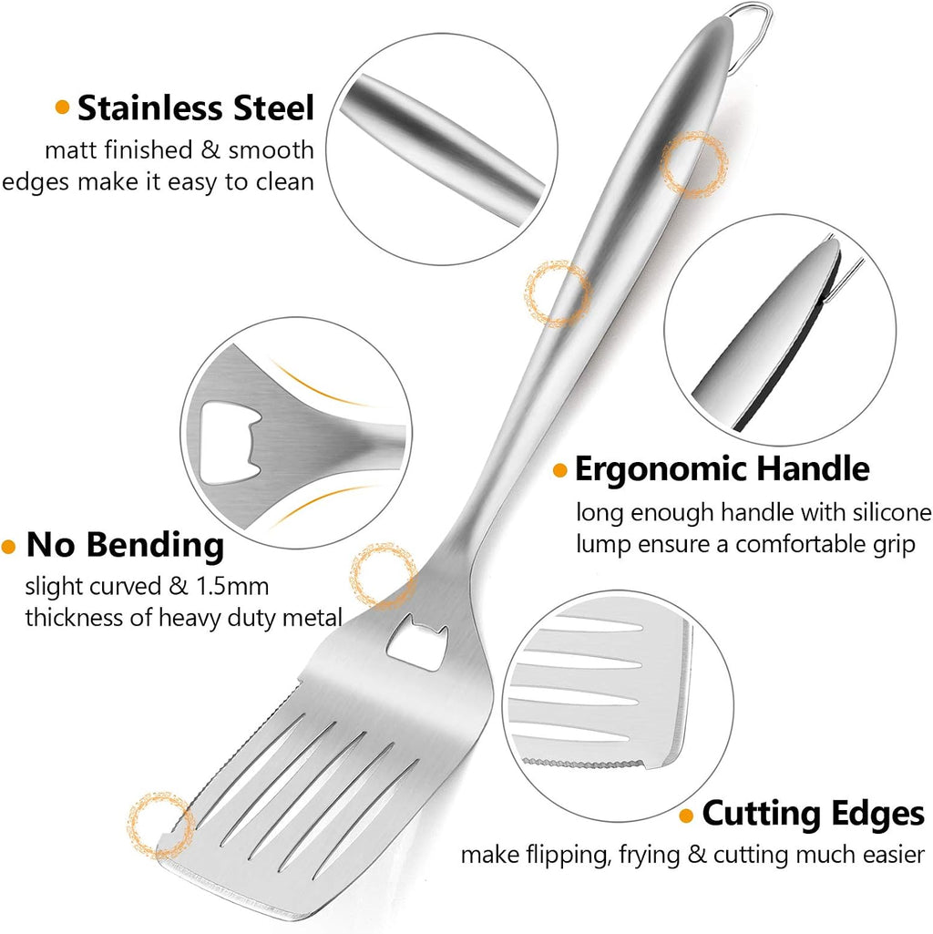 Grilling Utensil Set 18in, Stainless Steel BBQ Accessories Tools with Bag for Outdoor Cooking Camping, Heavy Duty