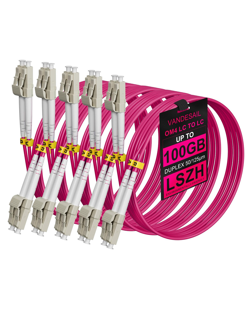 OM4 LC to LC Multimode Fiber Patch Cable, 1M(3.3FT), 5 Pack