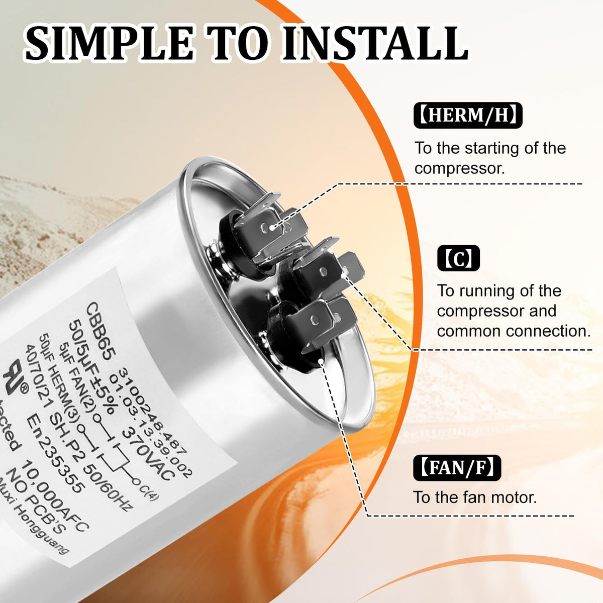 3313107.018 Capacitor Compatible with dometic RV Air Conditioner, 50/5uf±5%, 370VAC CBB65/CBB65A, Replaces 3316995.900, 3316348.900, 3100248.487