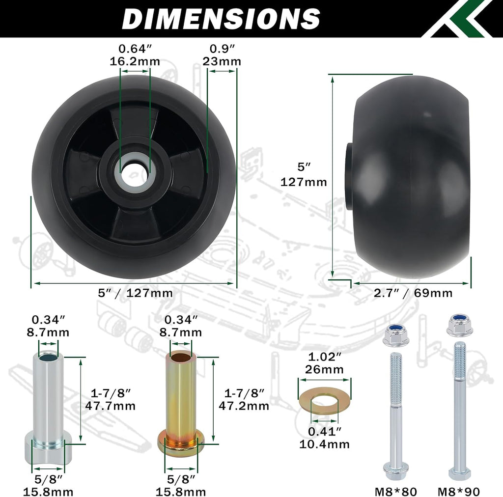 CheeMuii 4Pack AM125172 Lawn Mower Deck Wheels with Full Set Bolts Bushings