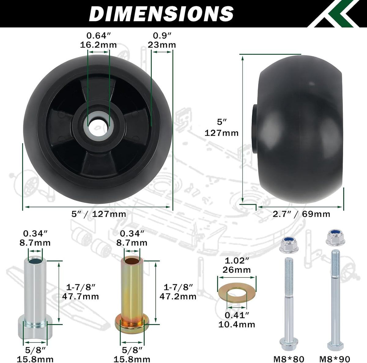 CheeMuii 4Pack AM125172 Lawn Mower Deck Wheels with Full Set Bolts Bushings