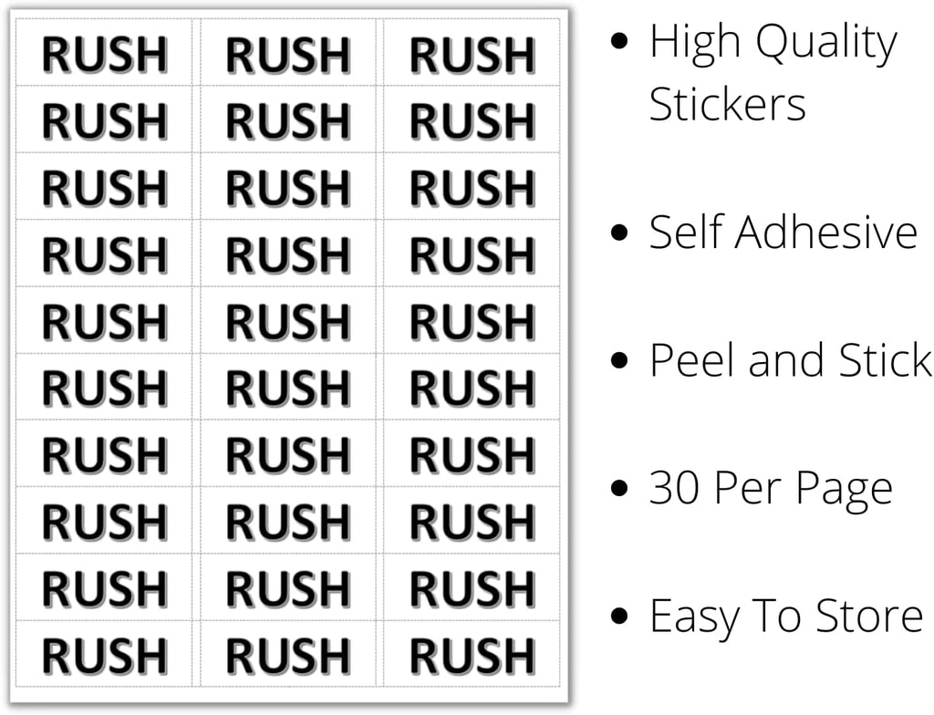 Pre Printed Labels - Rush - Warning Label Sticker - 150 Labels
