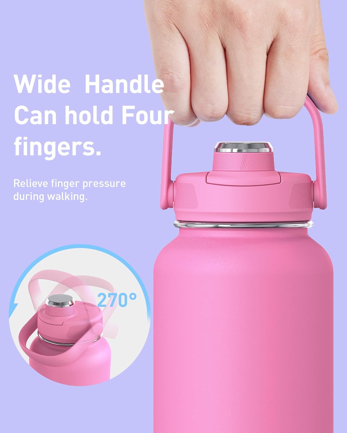 24 oz Insulated Stainless Steel Water Bottle, Obsidian | Double-wall vacuum thermal flask with top handle, leakproof