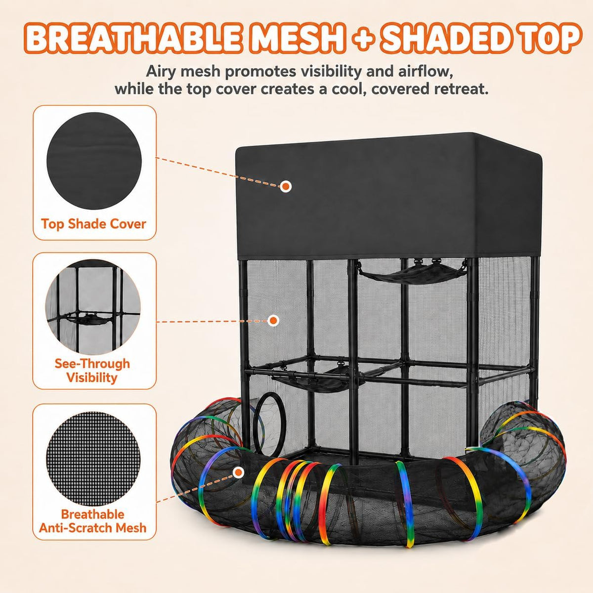 Catio Rainbow Outdoor Cat Enclosure with 113" Curved Tunnel, 35" x 18.5" x 51.5" Indoor Outdoor Cat Playpen