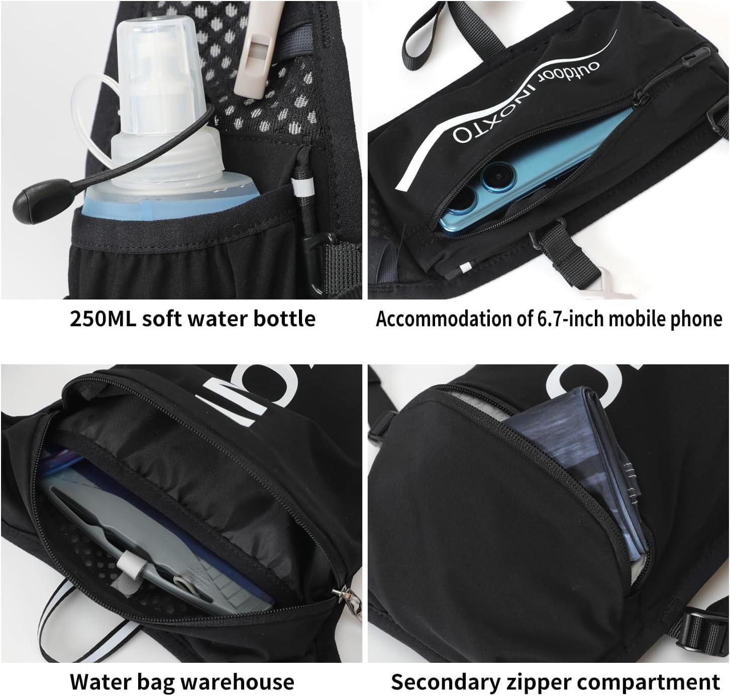 INOXTO Running Hydration Vest ,Lightweight Insulated Pack with 250ml Soft Flask Daypack for Hiking Trail Running
