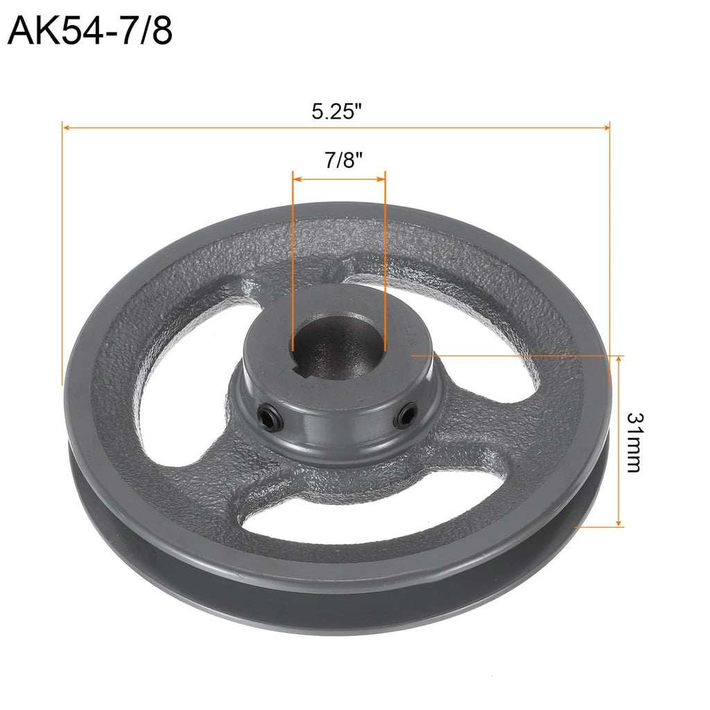 uxcell AK54-7/8 V-Belt Sheave 7/8" Bore, 5.25" OD, Single Groove Web Sheave
