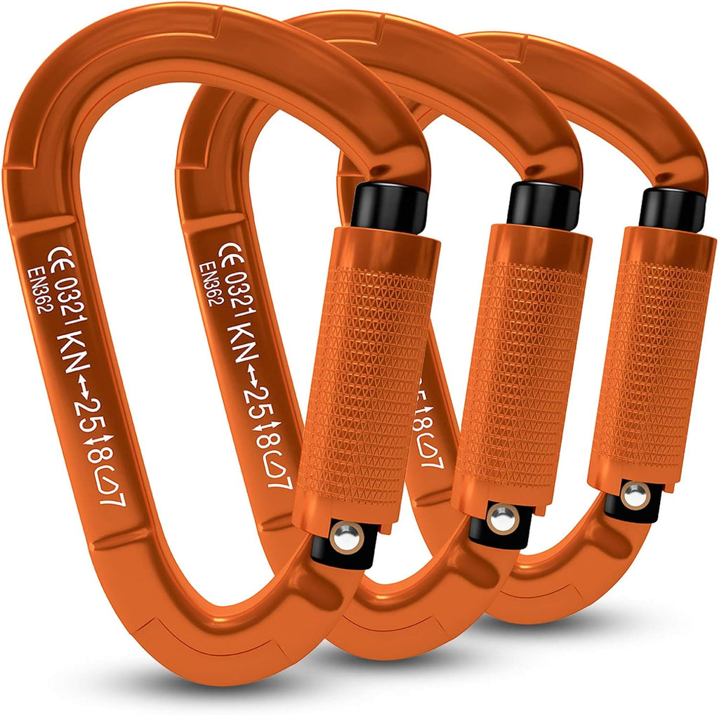 Auto Locking Rock Climbing Carabiner Clips, UIAA Certified Professional 25KN (5620 lbs) Heavy Duty Caribeaners for
