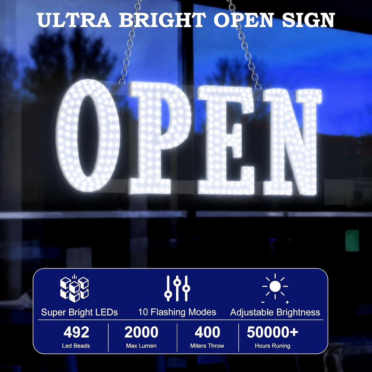 30"x10" Smart LED Open Sign for Business, with APP & Remote Control