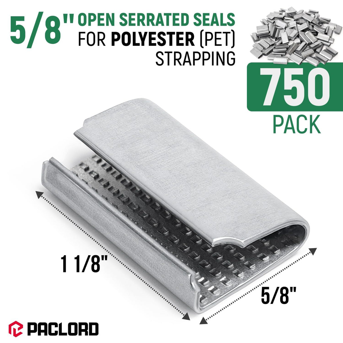 Open Serrated Seals for 5/8" PET Polyester Strapping, Pack of 750