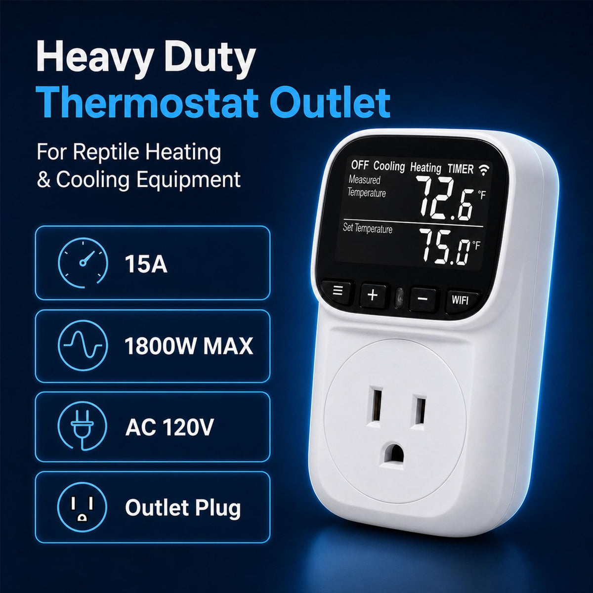 Lysvirath Smart WiFi Temperature Controller Outlet 15A/1800W Thermostat