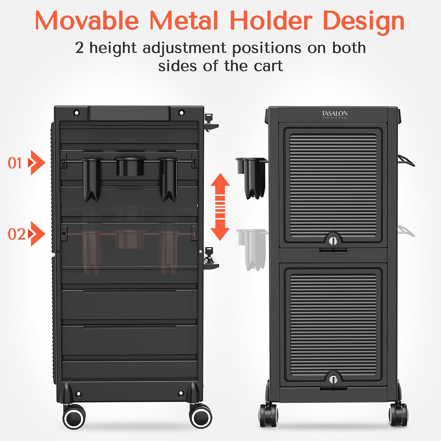 Lockable Salon Trolley, 6-Drawer Rolling Beauty Cart with Tool Holders, Mobile Hair Stylist Station with Locking
