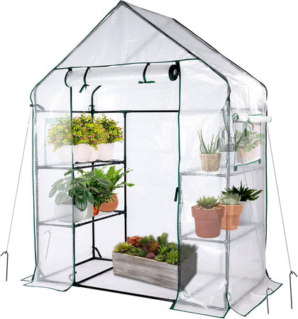56x30x76 Mini Walk-in Greenhouse, Portable Plant House with 3-Tier Shelves | PE Cover, Roll-Up Door, 3-Tier Shelves