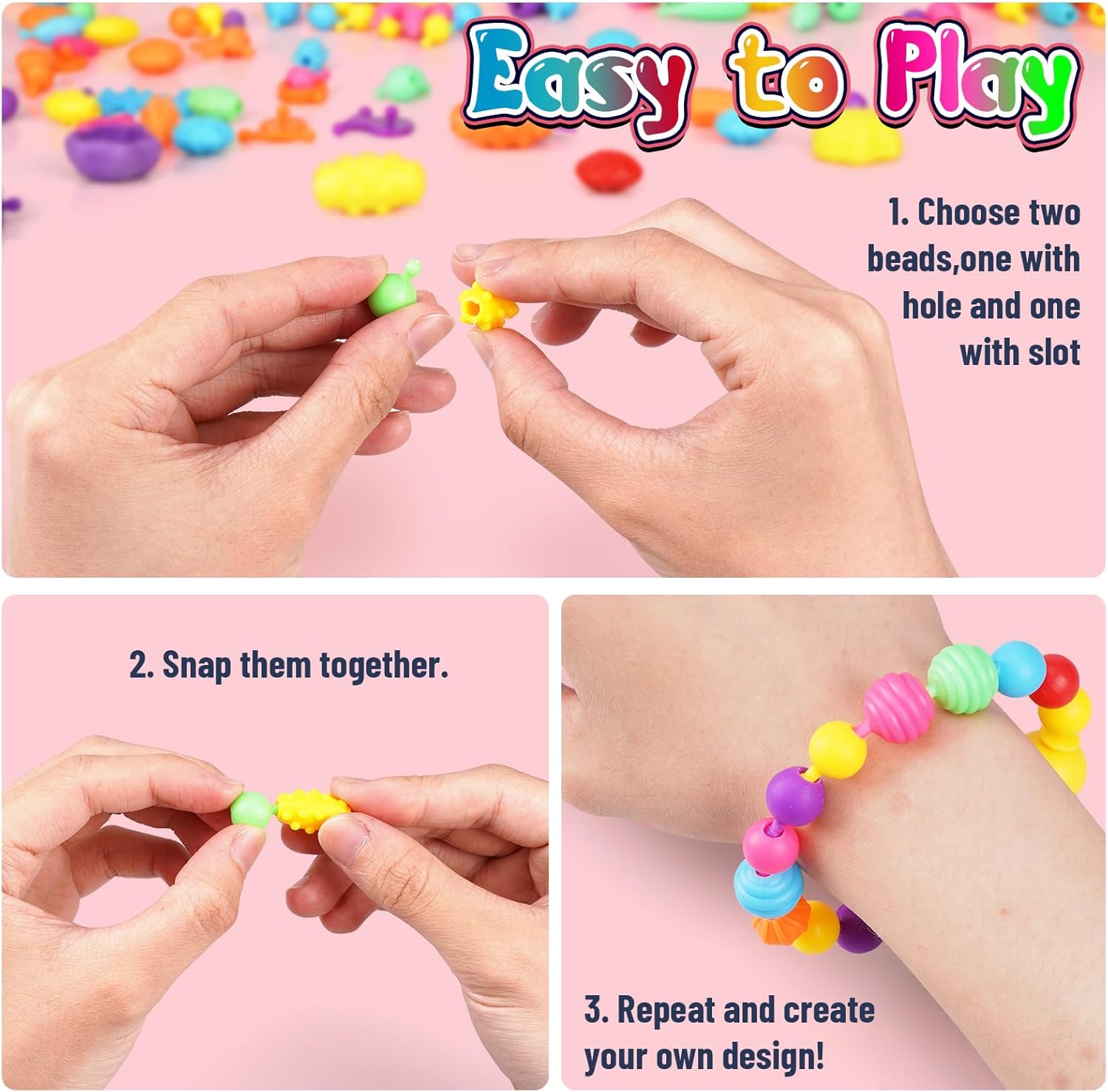 520+ Snap Pop Beads - Jewelry Making Beads Charms Style Craft Kit, Arts and Crafts for Kids Ages 4-8, Toys for 3 4 5