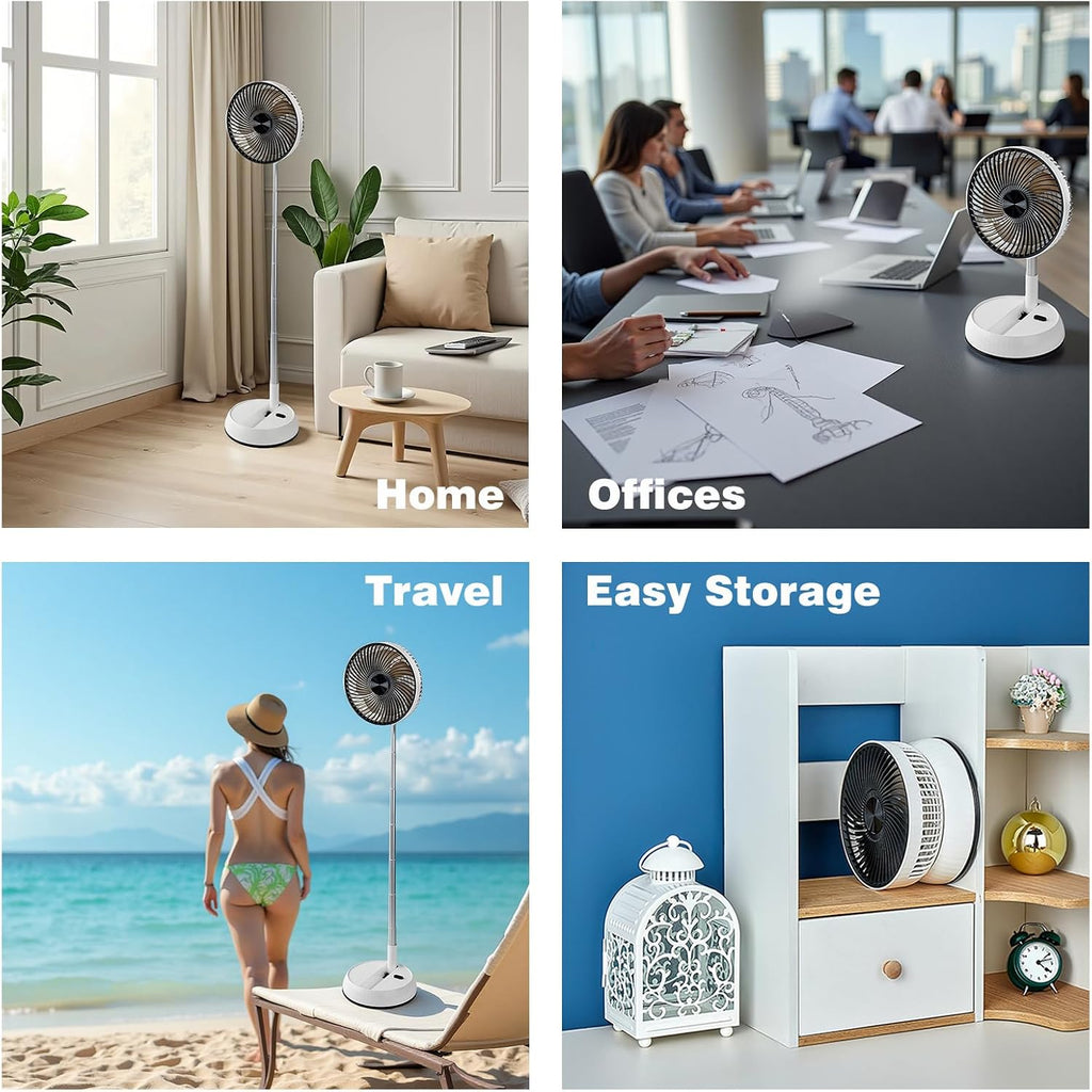 Portable Oscillating Pedestal Fan, 8 inch Foldable Standing Fan,7200mAh Rechargeable Battery USB Table Fan, Height