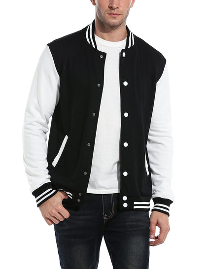Men's Fashion Varsity Jacket Causal Slim Fit Cotton Letterman Baseball Bomber Jackets, Black, Large