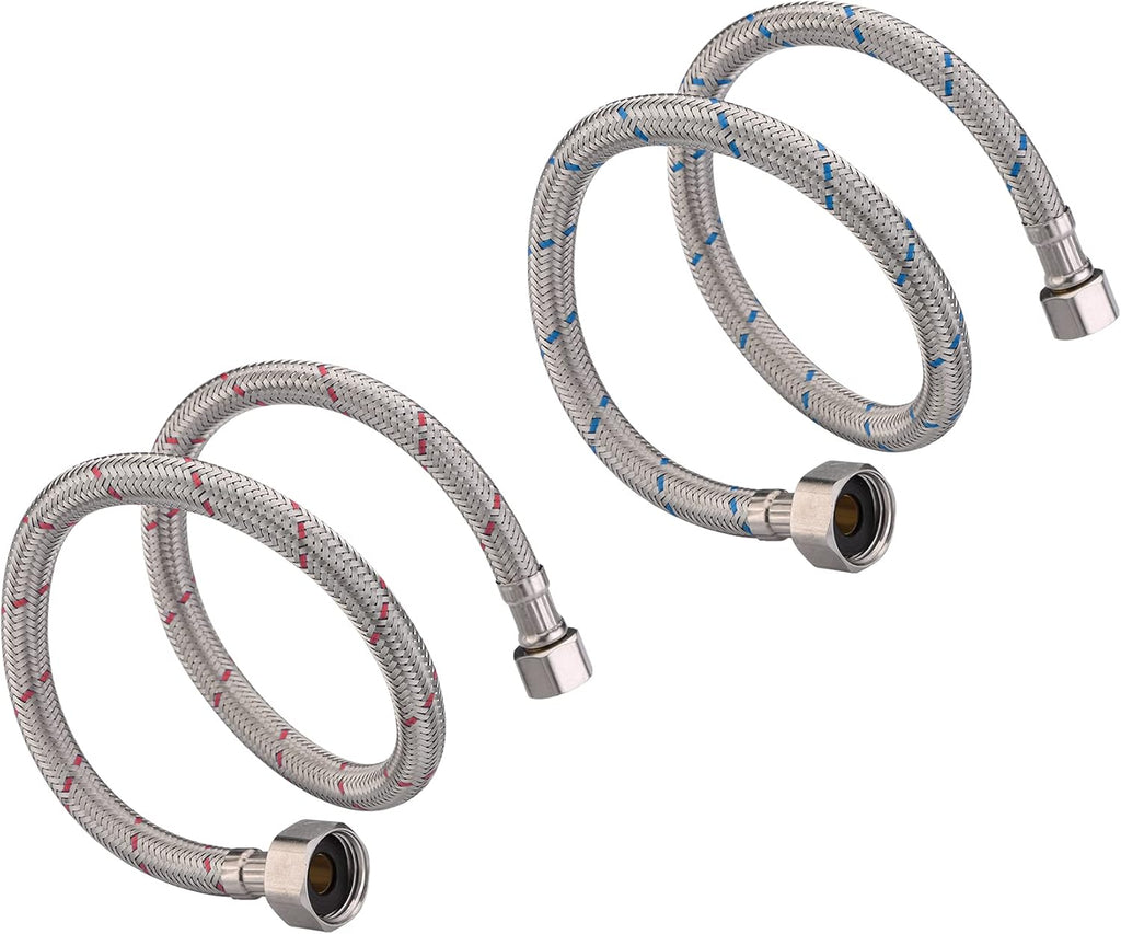 Braided Stainless Steel Faucet Supply Lines, 24 Inches | 1/2-inch FIP x 3/8-inch Compression, Faucet Connector