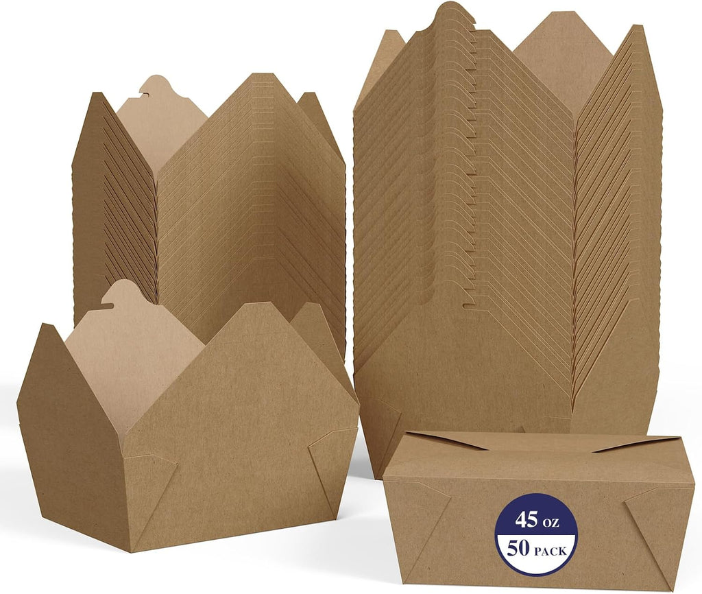 50 Pack 45 oz Leak Grease Resistant Kraft Brown To Go Boxes