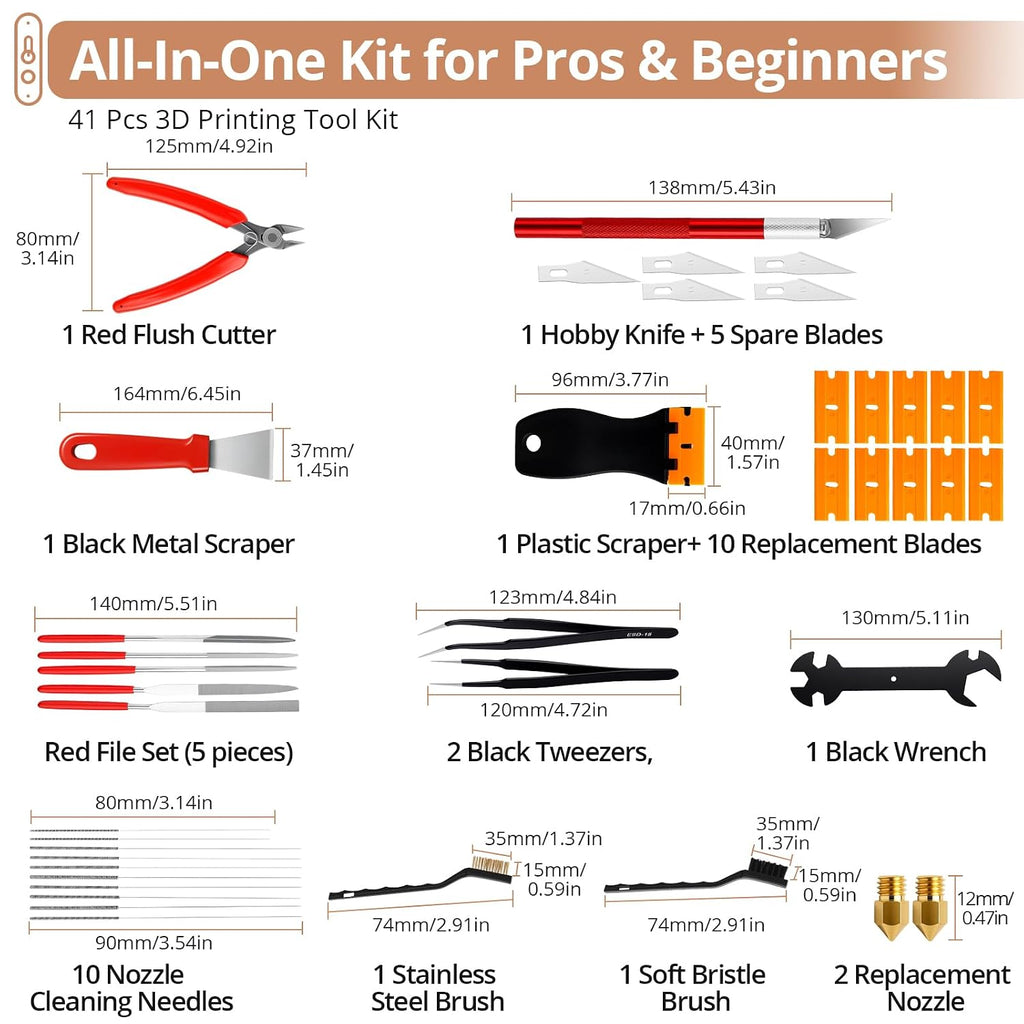 46-Piece 3D Printer Tool Kit, All-in-One 3D Printing Accessories | Support Removal and Deburring Tools, Drilling and