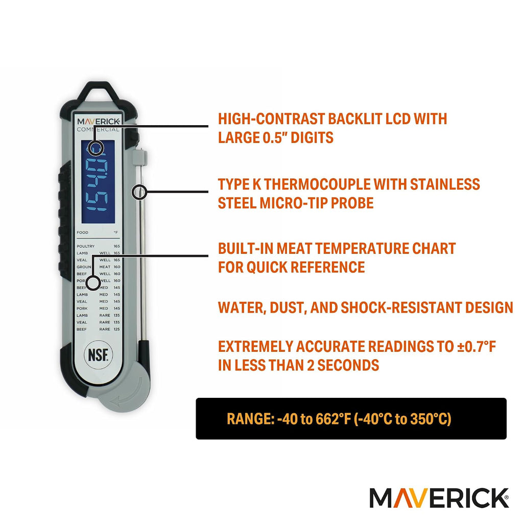 Pro‑Temp Digital Meat Thermometer PT‑100BBQ, Instant Read with Backlit Display, Oven Safe, Calibration Feature