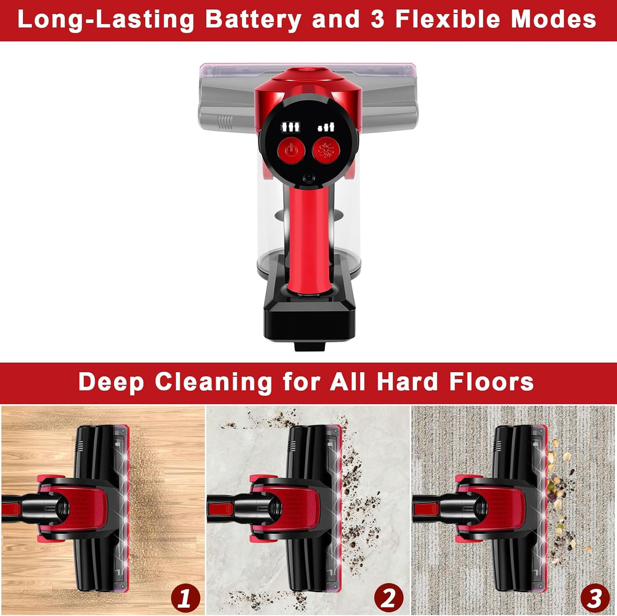 C150 Cordless Vacuum Cleaner with 2200mAh Rechargeable Battery, 18000Pa Cyclone Vacuum with HEPA Filter, Lightweight