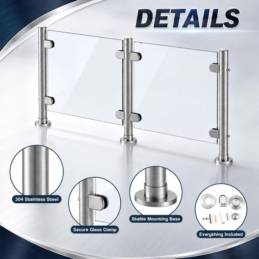 25" Sneeze Guard Center Post Stainless Steel Food Shield Support Bracket