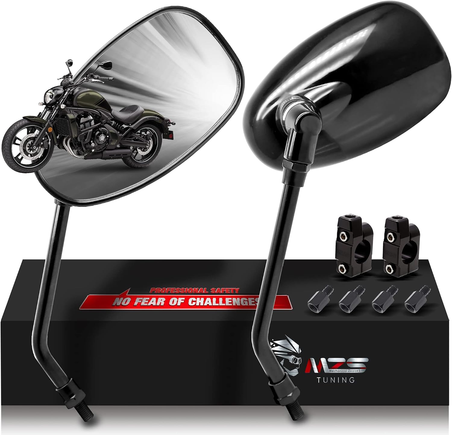 Motorcycle Mirrors 10MM, Universal 360 Degree Adjustable Rear View Side Mirror Handlebar Mount ABS Black Compatible
