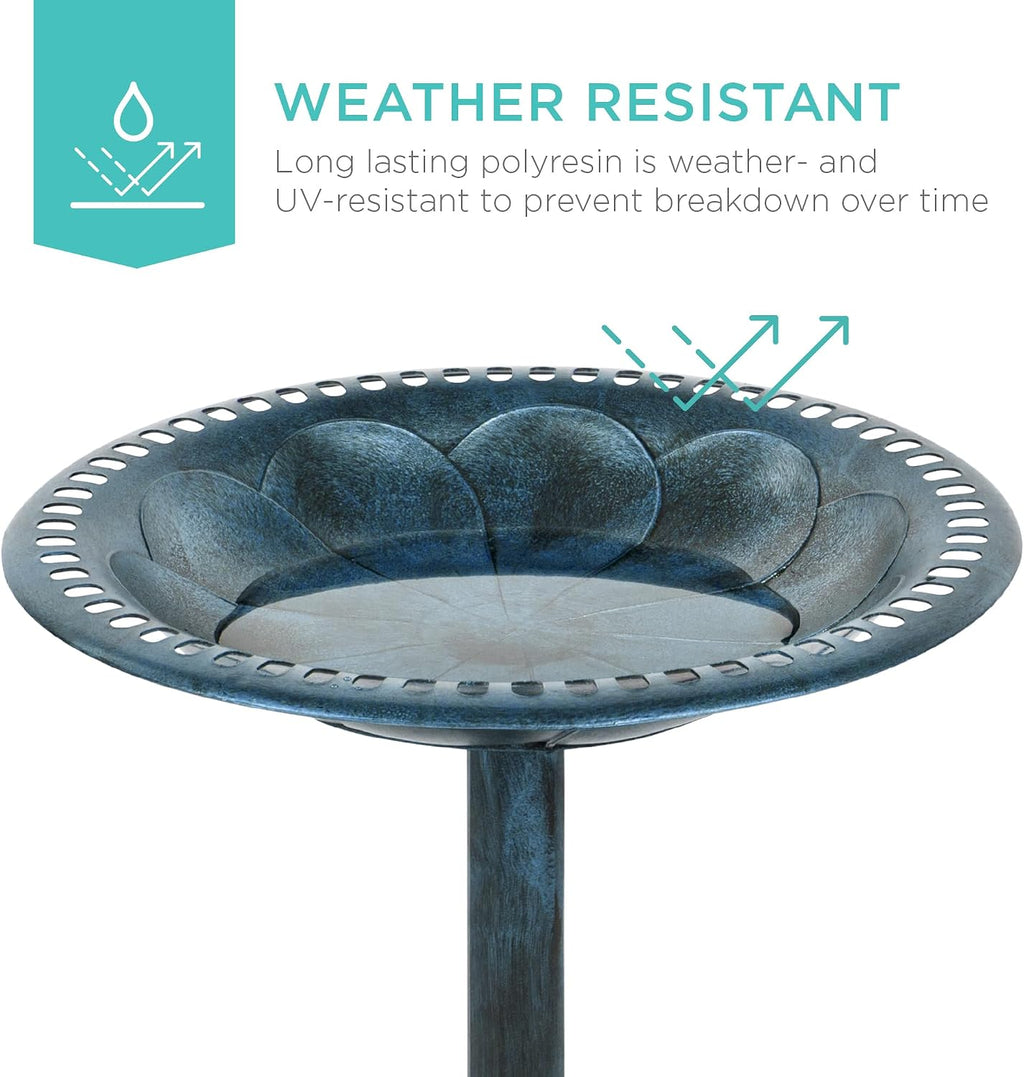 Bird Bath, 28in Outdoor Resin Pedestal - Peacock Blue
