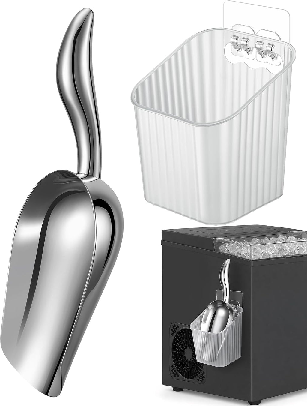 6oz Stainless Steel Ice Scoop for Freezer with Draining Holder